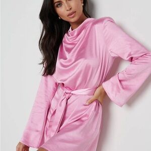 Pretty Lavish Jayda Pink Satin Cowl Neck Tie Waist Mini Dress